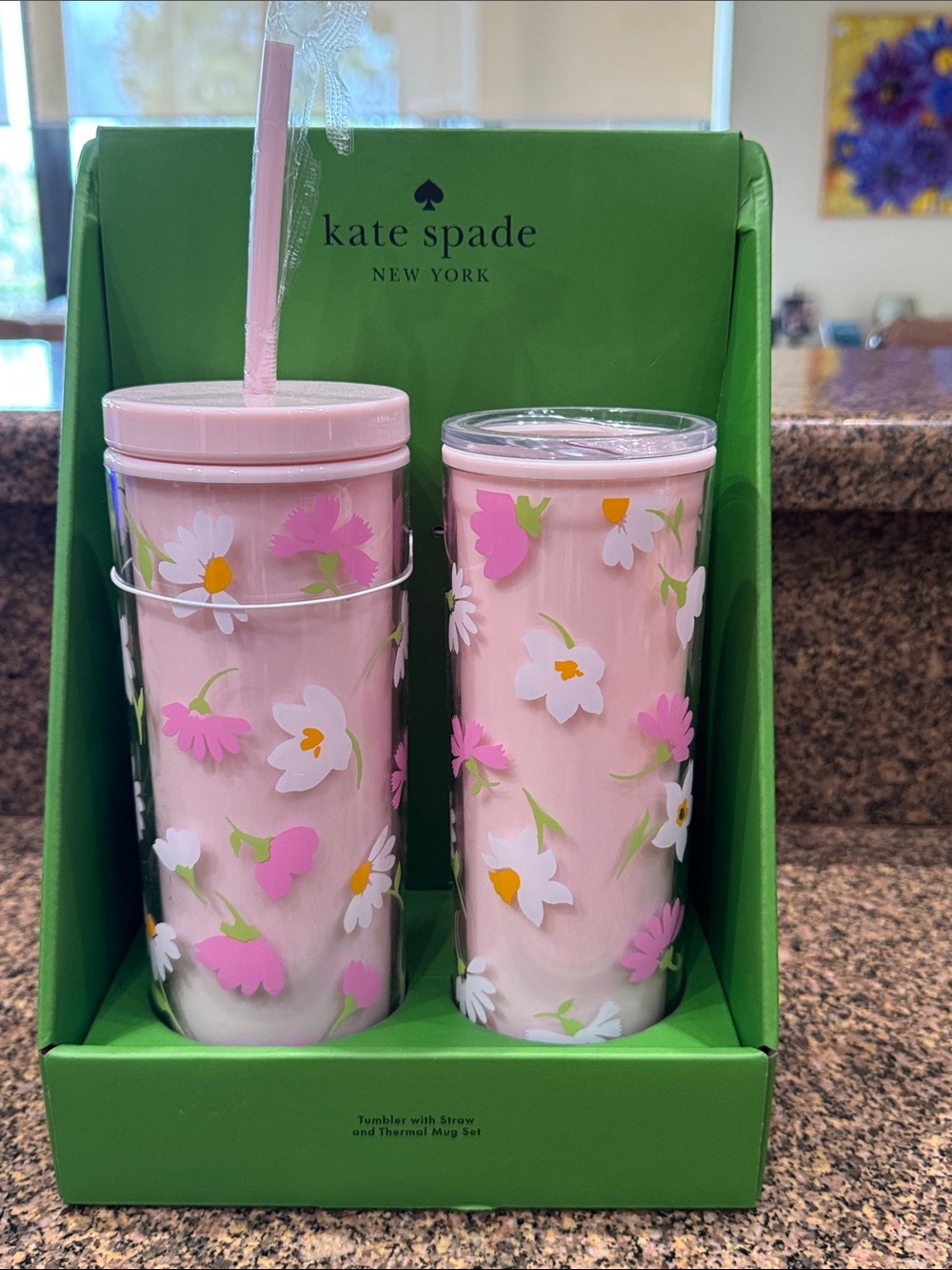kate spade pink floral tumbler and thermal mug set